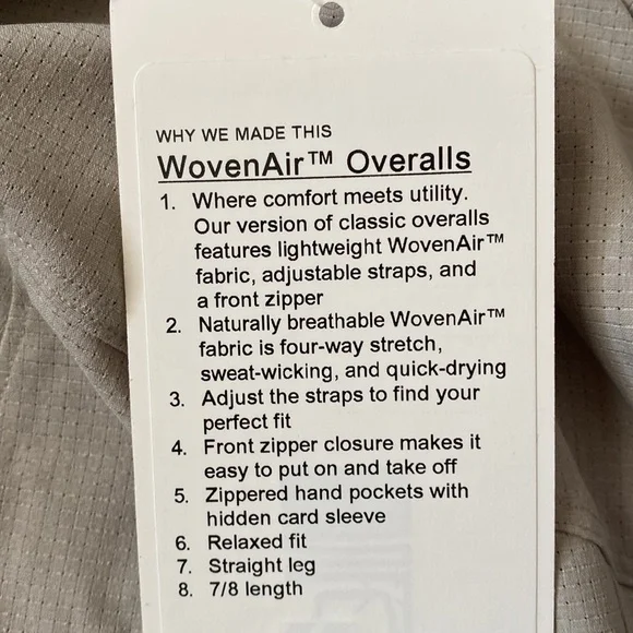 ❤️ Lululemon WovenAir Overalls Size 8 Raw Linen NWT